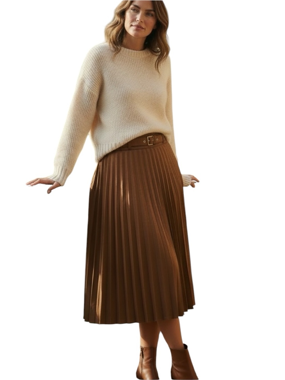 L’affaire Pleated Microsuede Midi Skirt in Chocolate Brown